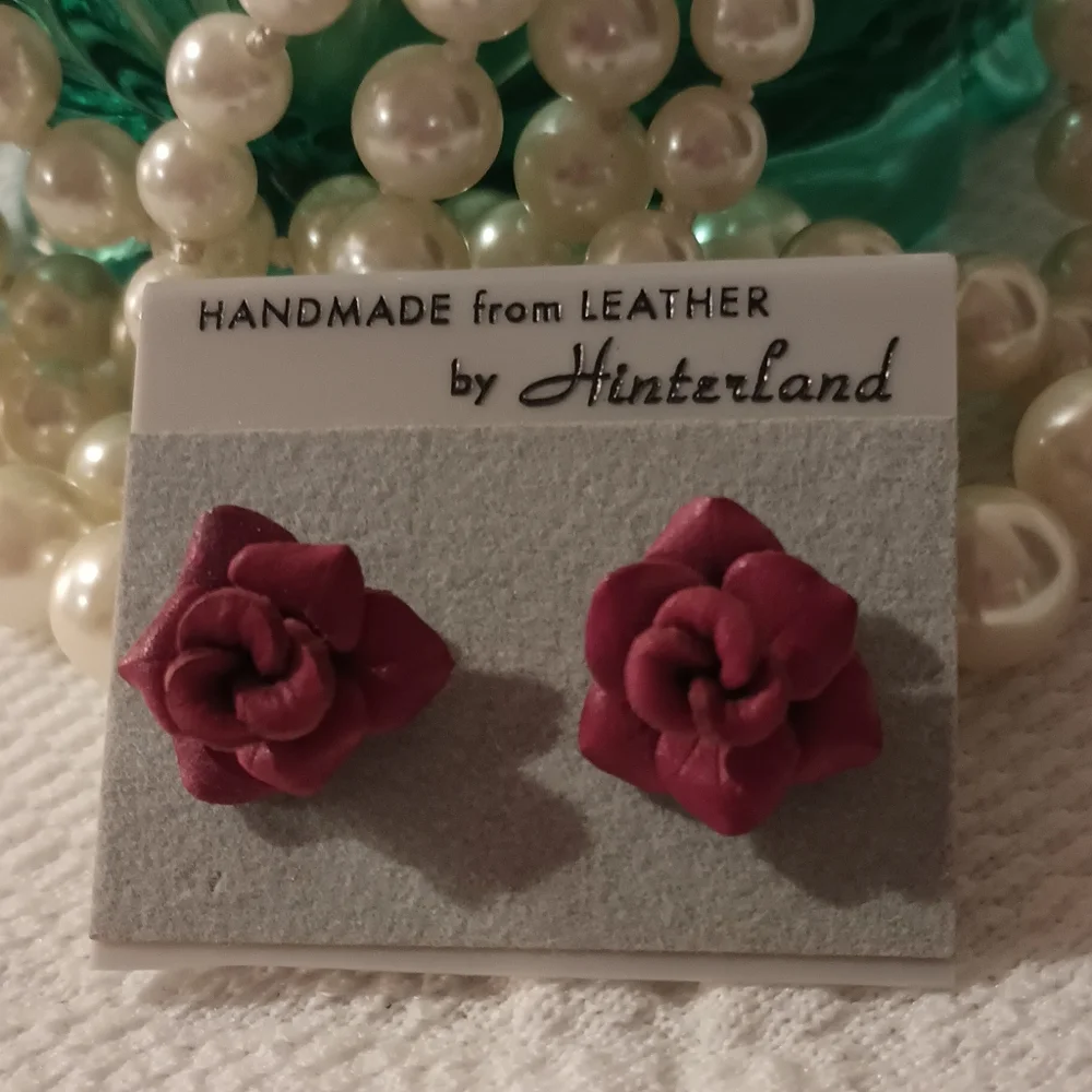 Handcrafted Leather Rose Earrings - Picture 12 of 16